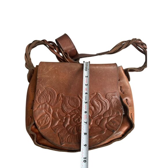 PATRICIA NASH Tan Saddle Tooled Leather Floral Embossed Crossbody Bag - Picture 5 of 12